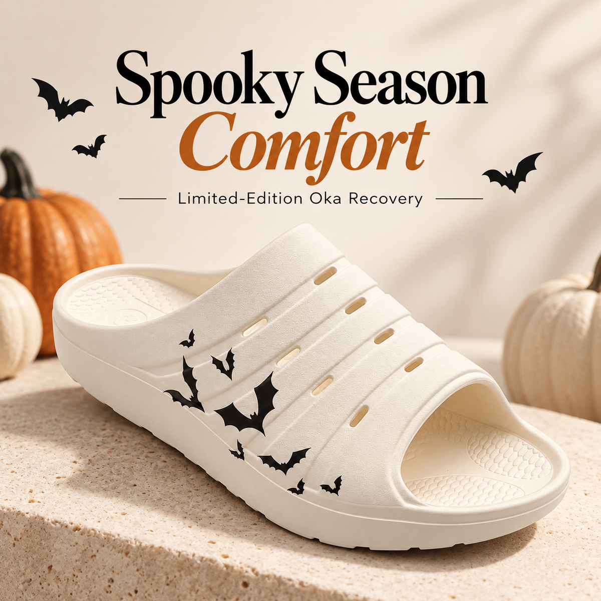 Oka Recovery Slide Halloween Bats, Spooky Season Comfort lifestyle